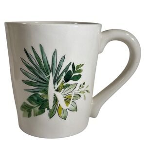 Pier 1 Mug White Initial K Botanical Leaves Green Coffee Tea Cup